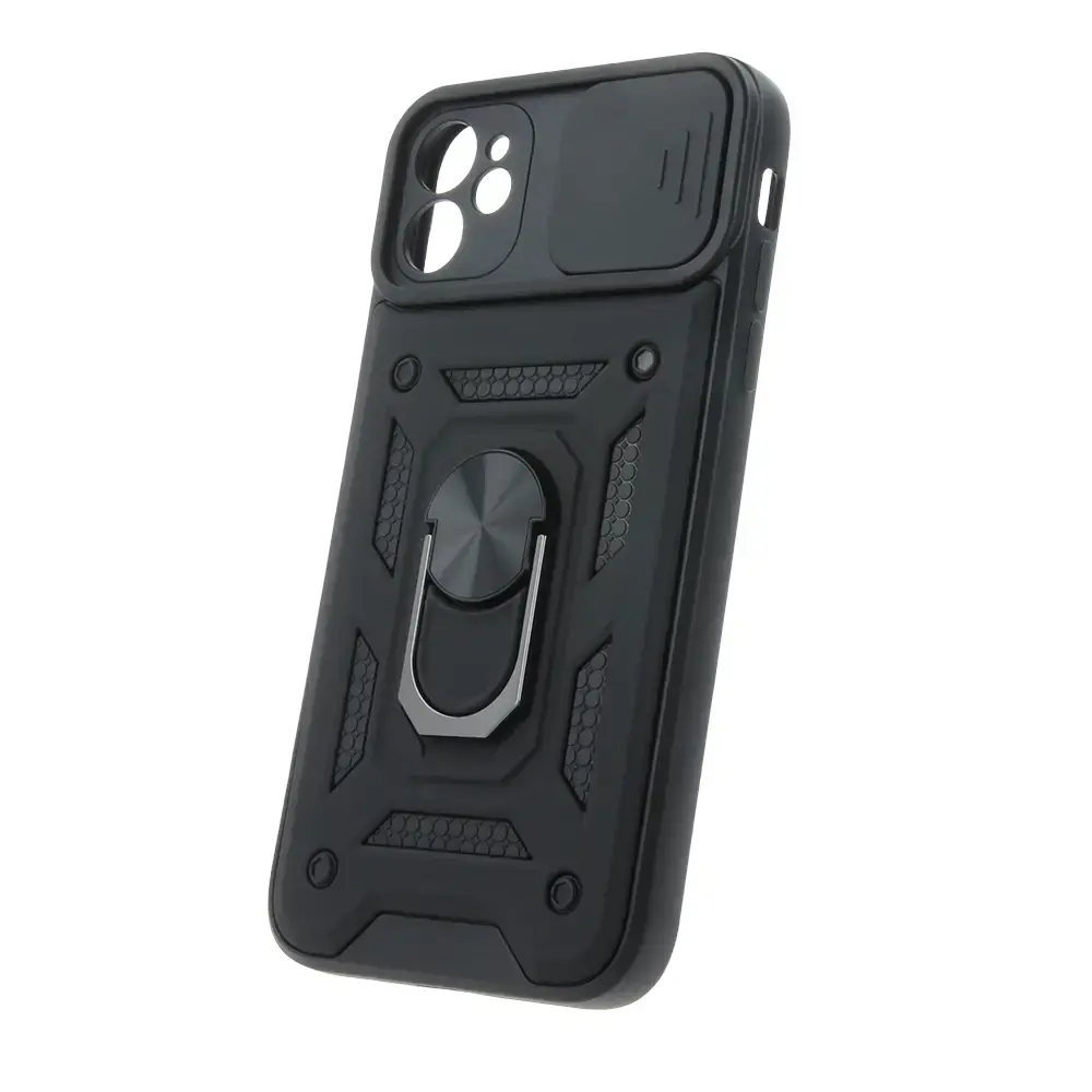 Defender Slide maciņš ar statīvu telefonam iPhone 11 melns (ar kameras aizsargu)