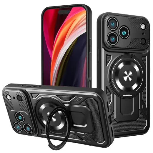 Defender Armor Mag phone case with stand and MagSafe support for iPhone 17 Pro Max black (with camera lens protection)