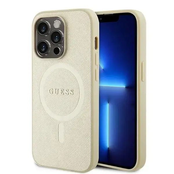 Guess GUHMP15XPSAHMCB iPhone 15 Pro Max 6.7" gold|gold hardcase Saffiano MagSafe