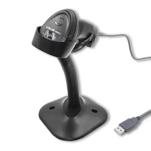 Qoltec 1D Laser barcode scanner with stand | USB