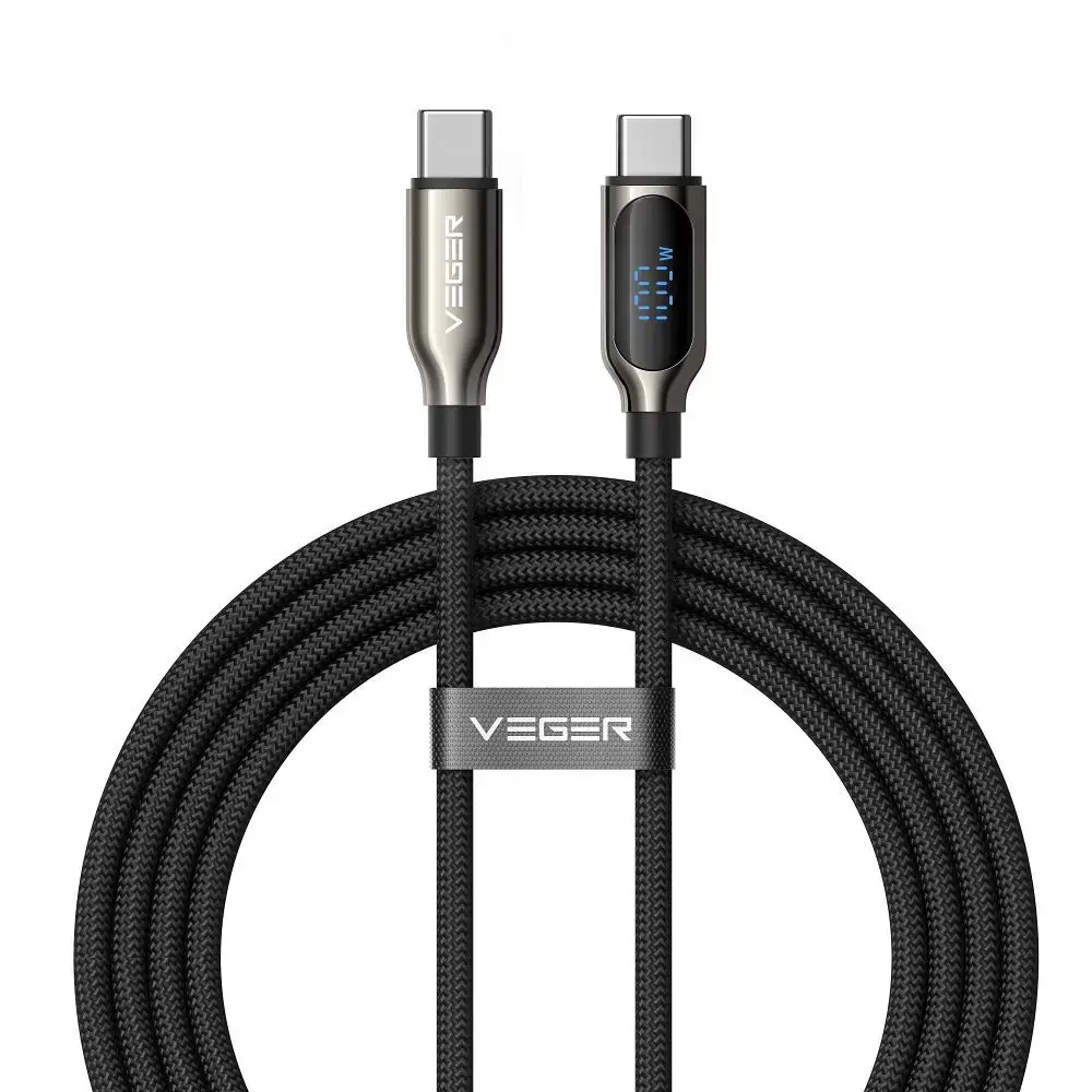 Cable with LED display Type C to Type C VEGER PD 5A 100W CC1-XHJ 1,5 m black