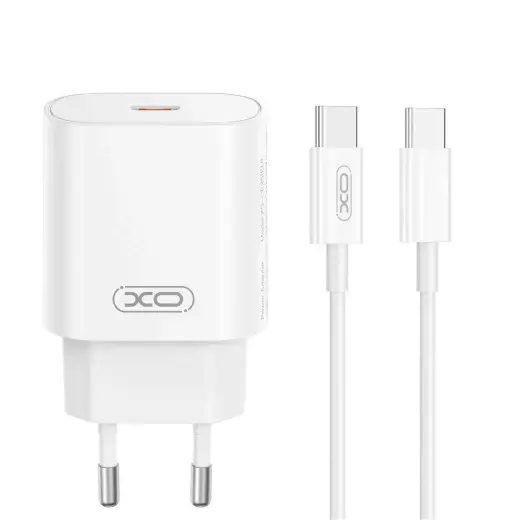 XO CE25 tīkla lādētājs | 25W | PD | USB-C | ar USB-C uz Lightning vadu komplektā | balts
