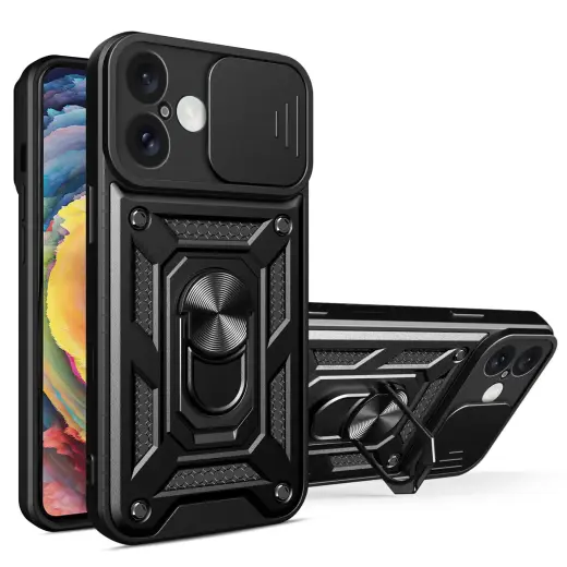 Defender Slide чехол с подставкой для телефона iPhone 16 чёрный (с защитой камеры)