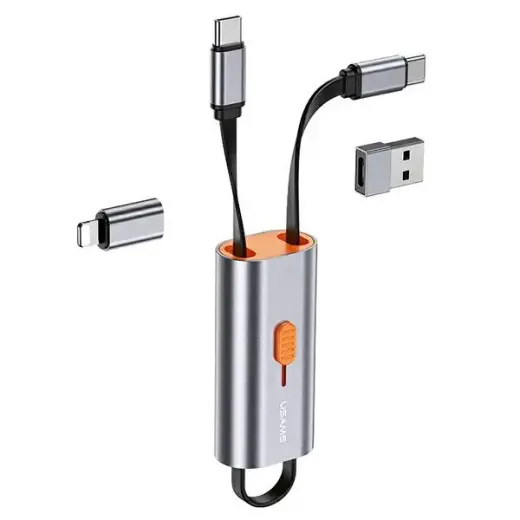 USAMS Adapter 4w1 2xUSB-C | USB-Cna USB-A| USB-C na Lightning 60W stalowy|steel SJ560USB01 (US-SJ560)