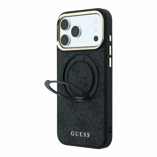 Guess PU 4G Ring Stand phone case with stand and MagSafe support for iPhone 18 Pro black
