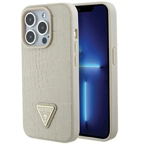 Guess GUHCP15LPCRTHCD iPhone 15 Pro 6.1" złoty|gold hardcase Croco Triangle Logo