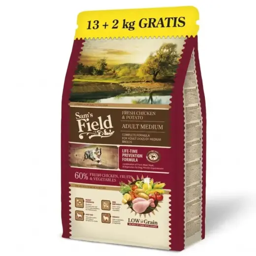 Dry food for dogs - Sams Field Fresh Chicken & Potato Adult Medium, 13+2 kg