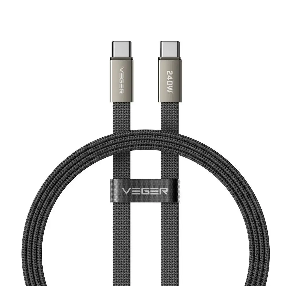 Flat cable Type C to Type C VEGER PD 5A 240W CC2-MTB 1,5 m black