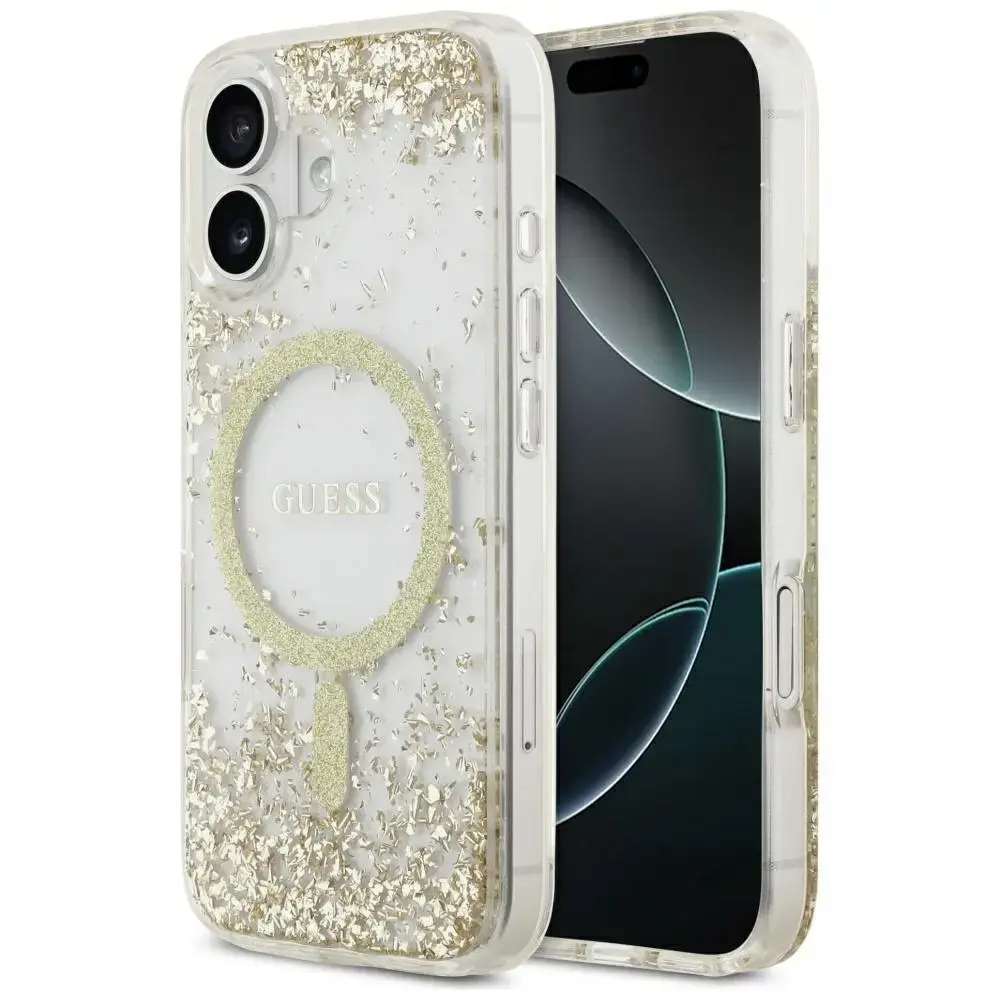 Etui Guess Resin Bottom Glitter MagSafe   do iPhone 17 złoty