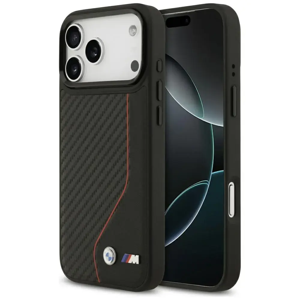 BMW M Carbon Line & Logo maciņš ar MagSafe atbalstu telefonam iPhone 17 Pro Max sarkans