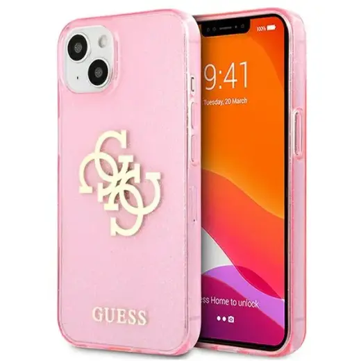 Guess GUHCP13MPCUGL4GPI iPhone 13| 14 | 15 6,1" pink hard case Glitter 4G Big Logo