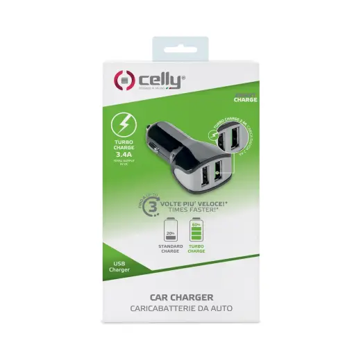 Celly Dual Fast Charge Premium Car charger 12 | 24V | 3.4A Black