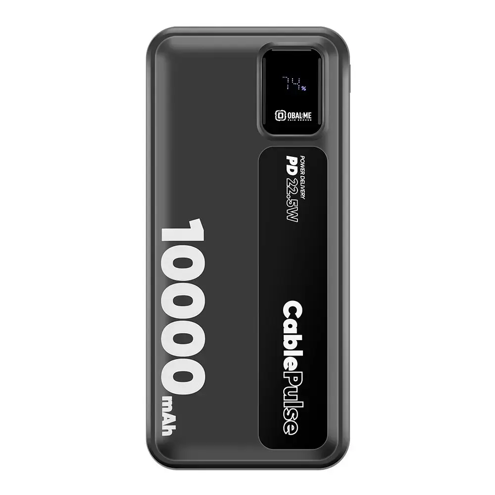 OBAL:ME CablePulse ārējais akumulators (powerbank) | 10 000 mAh | 22.5W | USB-C, Lightning | melns