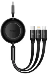 Baseus Bright Mirror 4 3-in-1 datu pārraides un uzlādes vads | USB-C uz Micro USB, Lightning, USB-C | 100W | 1.1m | melns
