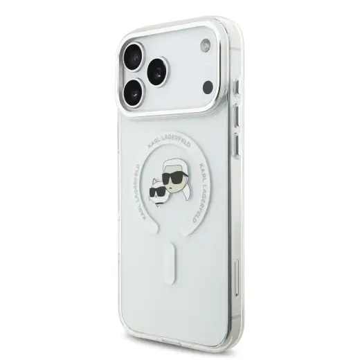 Karl Lagerfeld IML K&CH Heads Metal Frame MagSafe Case for iPhone 17 Pro Max Transparent