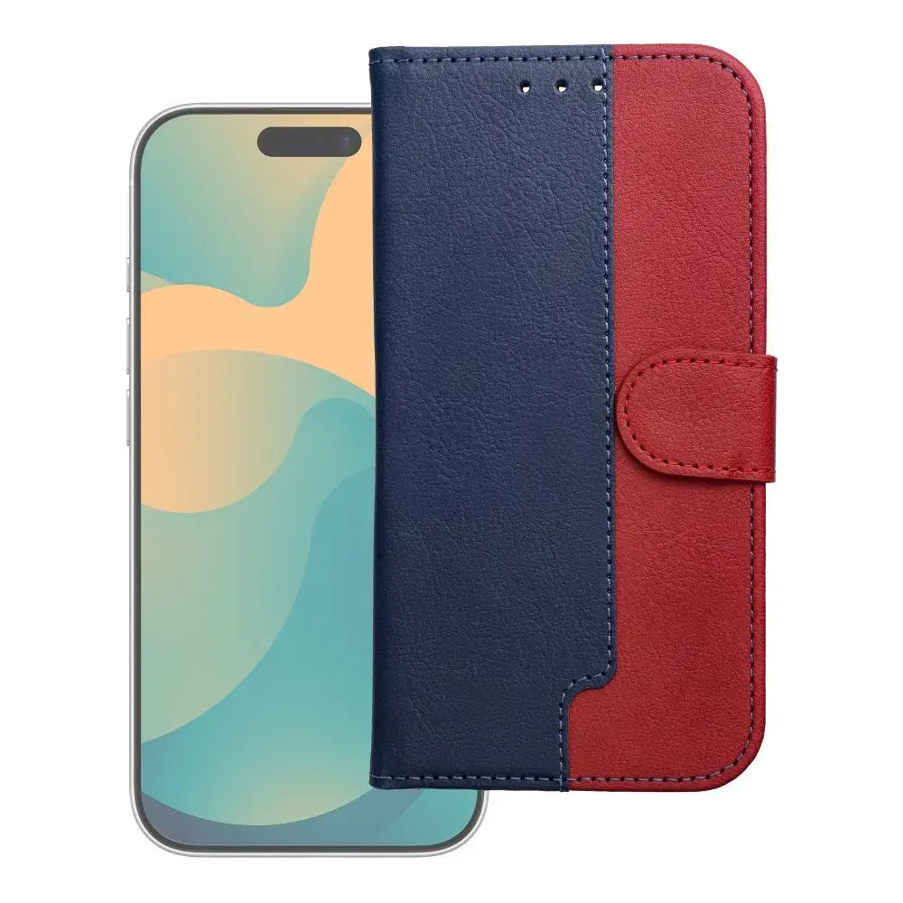 Split Book grāmatveida maciņš telefonam iPhone 17 Pro tumši zils sarkans