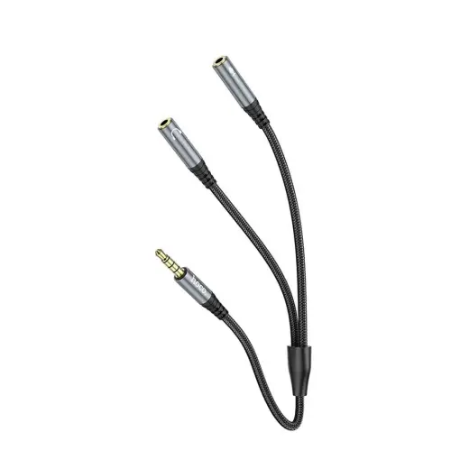 Cable AUX 2in1 Jack 3,5 mm (male) to 2 x Jack 3,5 mm (female) Hoco 0,25 m UPA21 metal gray