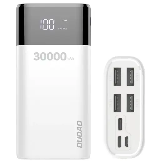 Dudao power bank 4x USB 30000mAh with LCD 4A white (K8Max white)