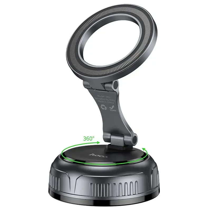 Car holder magnetic Hoco with adjustable suction cum H92 black metal gray