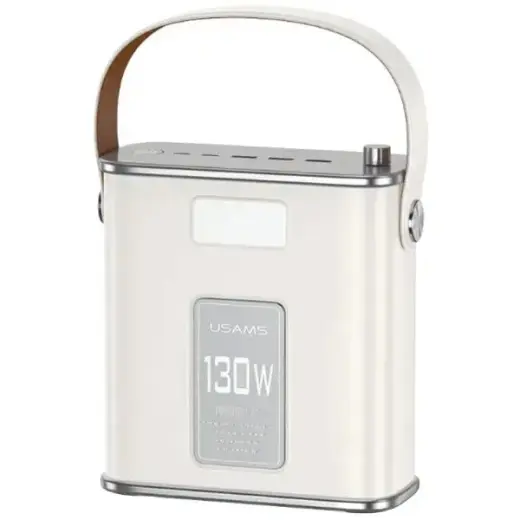 USAMS Powerbank 80000mAh 130W 2C+3A QC3.0+PD Fast Charge beige STXLOGTC02 (US-CD196) + USB-C-USB-C cable 100W 2m