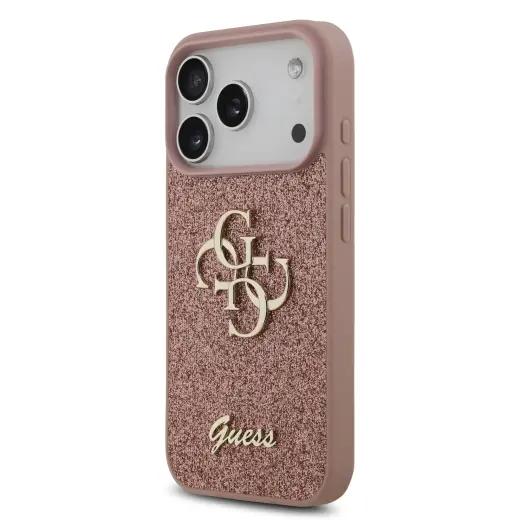Guess PU Fixed Glitter 4G Metal Logo Case for iPhone 17 Pro Pink