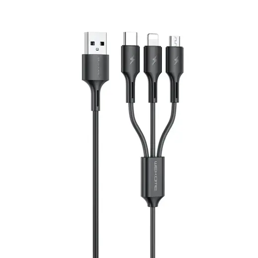 WK Design 3in1 fast charging cable USB - USB Type C| Lightning| micro USB 3A 1.2m black (WDC-137th) 