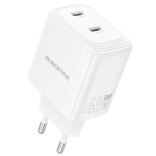 Borofone BN31 tīkla lādētājs | 45W | GaN, PD, QC | USB-C | balts