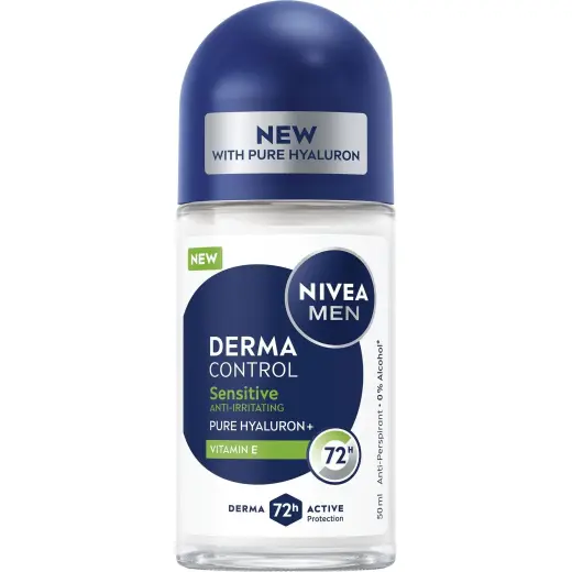 NIVEA, Deodorante, Derma Control Sensitive Antitranspirant Für Herren, Roll-on, 50 Ml (Roll-on, 50ml)