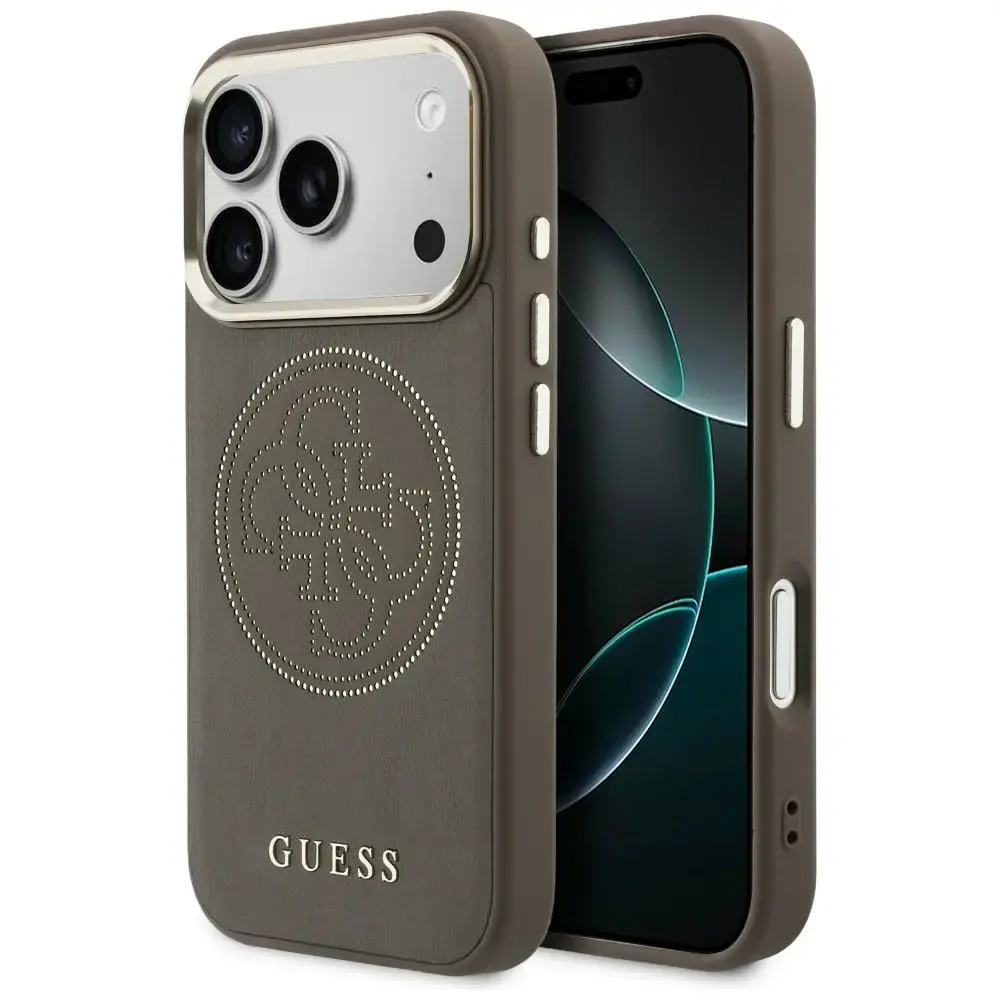 Guess Perforated 4G maciņš ar MagSafe atbalstu telefonam iPhone 17 Pro Max brūns