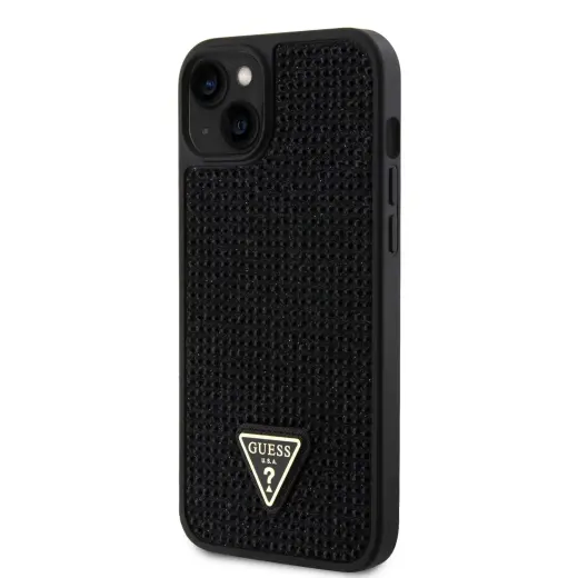 Guess Rhinestones Triangle Metal Logo чехол для телефона для iPhone 15 Plus черный