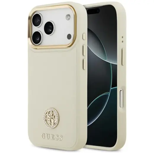 Guess Grained Strass Logo чехол с поддержкой MagSafe для телефона iPhone 17 Pro бежевый