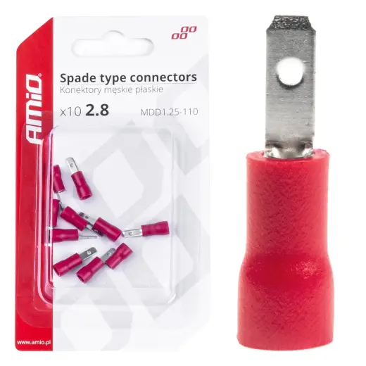 Spade type connectors 2.8mm 0.5-1.5mm2 10A 10 pcs