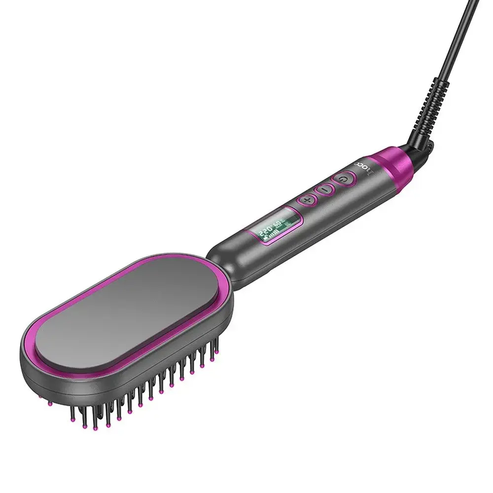 Hair straightener Hoco with comb and digital display HP44 rose red