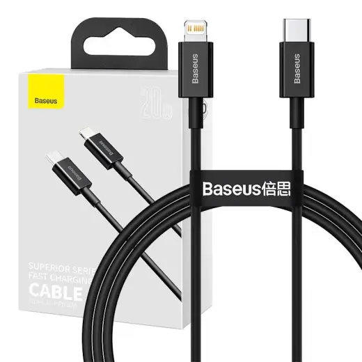 Baseus Superior Series datu pārraides un uzlādes vads | USB-C uz Lightning | 20W | 1m | melns