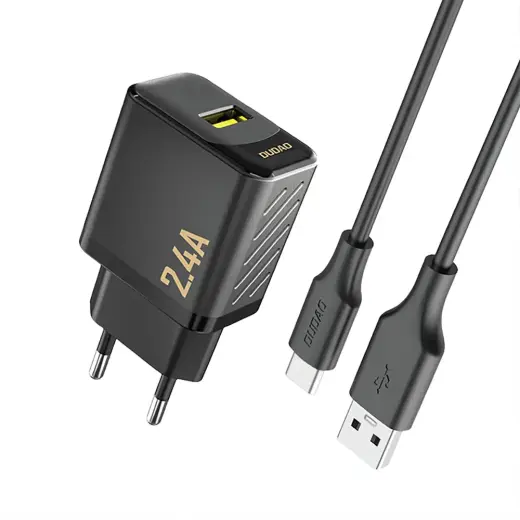 Dudao A23TEU kelioninis įkroviklis | 12W | GaN | USB-A | su USB-A į USB-C laidu komplekte | juodas