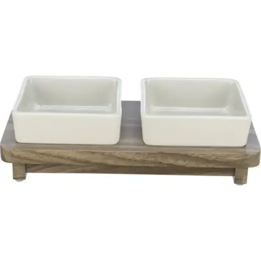 Bļoda dzīvniekiem, keramika - Trixie CityStyle bowl set, ceramic/MDF, 2 × 0.2 l/10 × 10 cm/24 × 4 × 12 cm