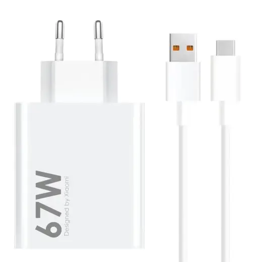 Xiaomi MDY-14-EW USB-A 67W Travel Charger + USB-C 6A Data Cable White (Bulk)