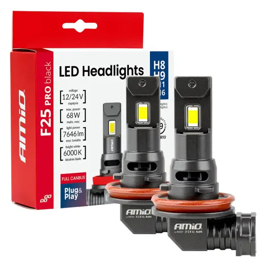 LED Headlights Series F25 PRO BLACK FULL CANBUS H8 H9 H11 H16 68W 12V 24V AMIO-04721