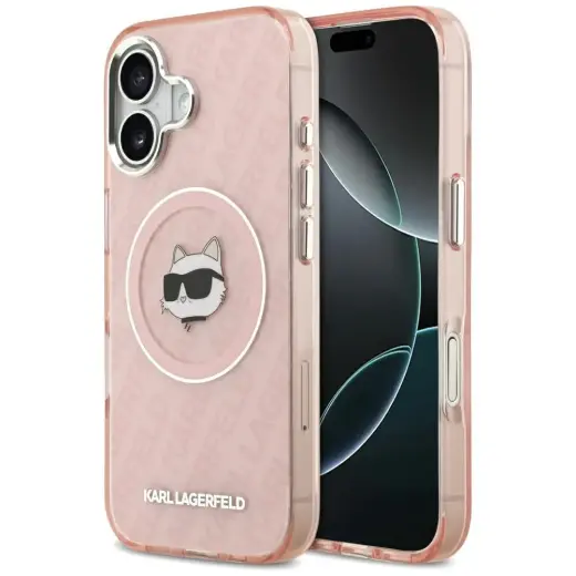 Karl Lagerfeld IML Choupette Head Logo maciņš ar MagSafe atbalstu telefonam iPhone 17 rozā