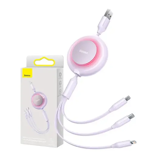 Baseus Bright Mirror 2 3-in-1 datu pārraides un uzlādes vads | USB-A uz Micro USB, Lightning, USB-C | 17.5W | 1.1m | violets