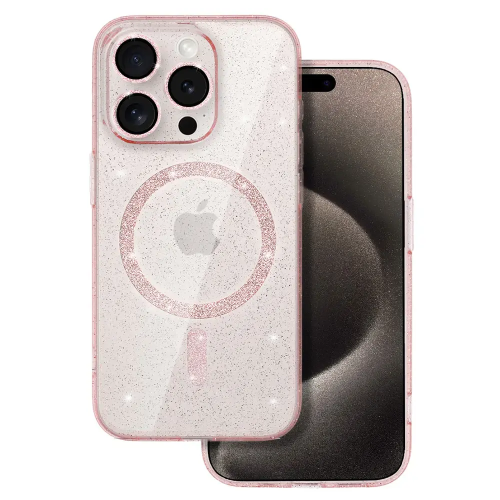 Glitter Magsafe Case for Iphone 15 pink clear
