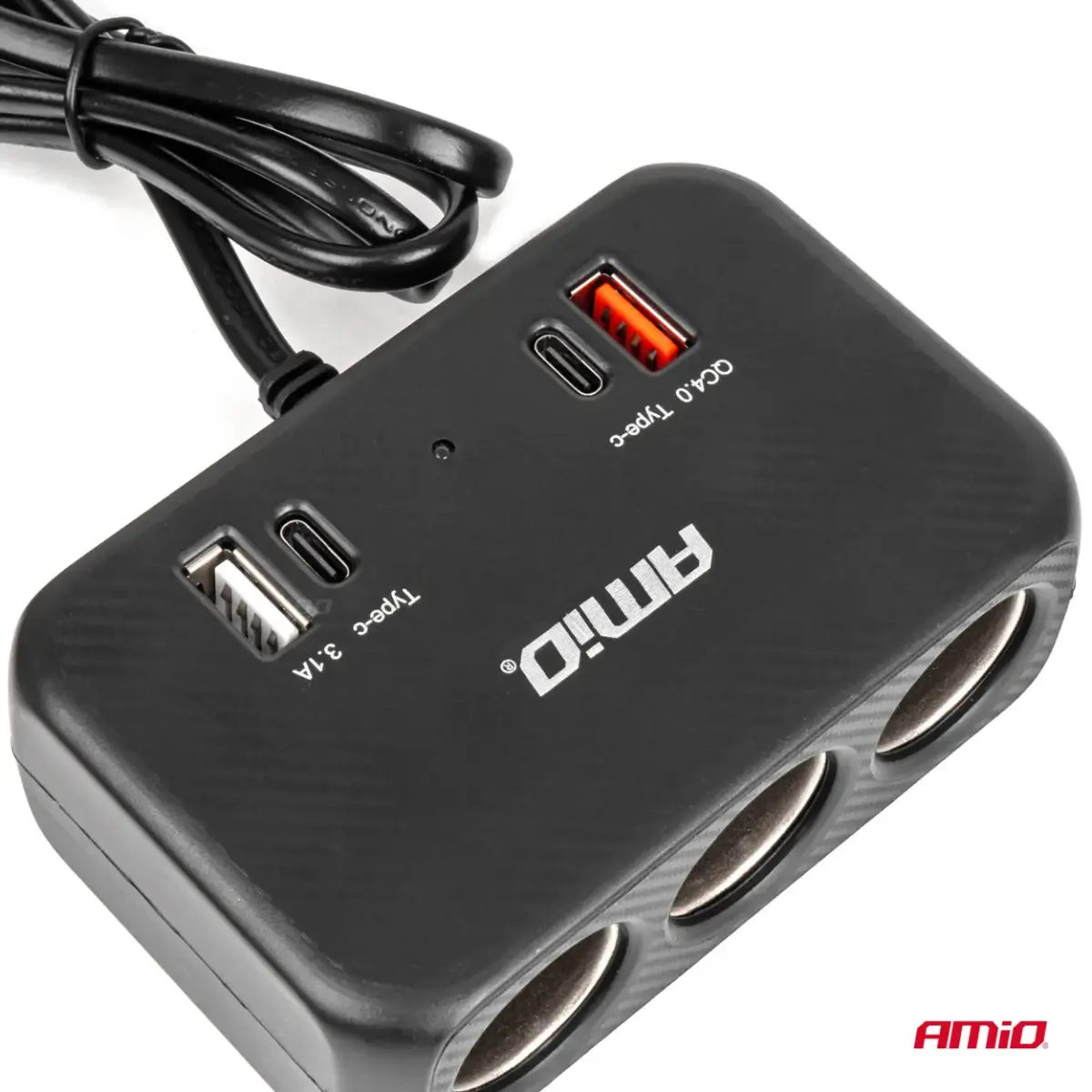 Triple extension socket charger 1x USB A 1x USB C QC 4.0 12/24V 120W 80cm AMIO-04365