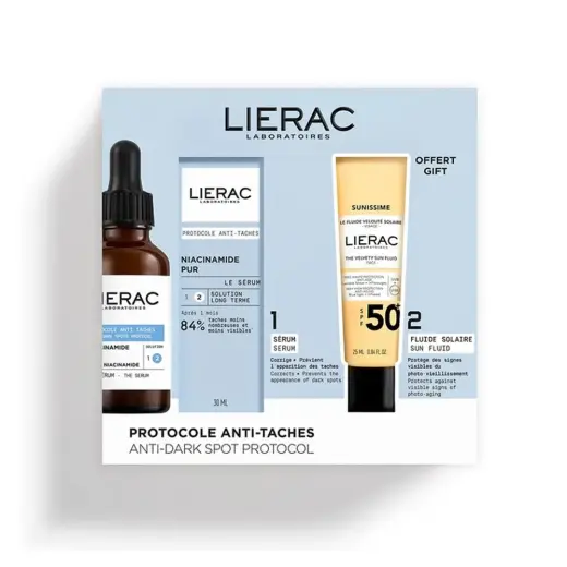 Set Lierac: Protocole, Anti-Dark Spots, Serum, For Face, 30 ml + Sunissime The Sun Velvety, Fluid, For Face, SPF50+, 25 ml