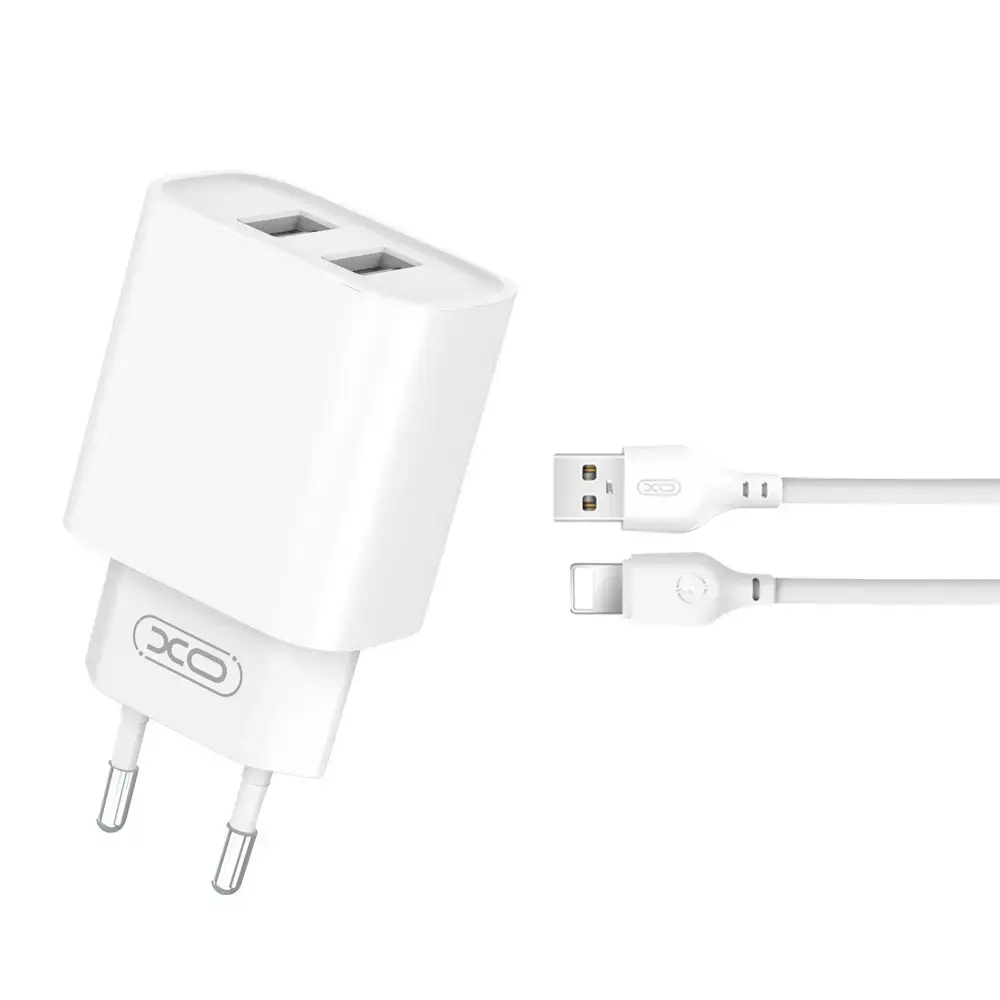 XO CE02C tīkla lādētājs | 10.5W | USB-A | ar USB-A uz Lightning vadu komplektā | balts