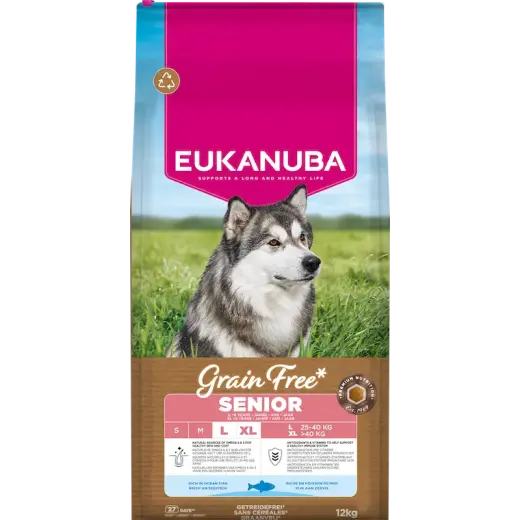 Sausa barība suņiem - Eukanuba Senior Large Grain Free ocean fish, 12 kg