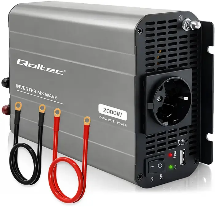 Qoltec MS Wave Voltage Converter | 12V to 230V | 1000/2000W | USB | Compatible with LiFePO4, GEL and AGM batteries