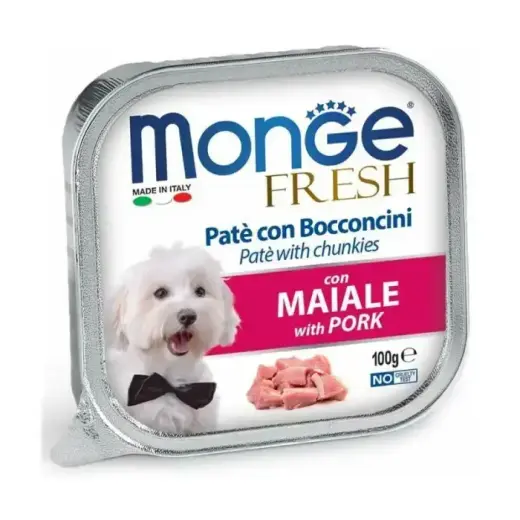 Monge Dog Fresh Pate and Chunkies with Pork 100 g — complete wet food for dogs with pork, pâté with chunks