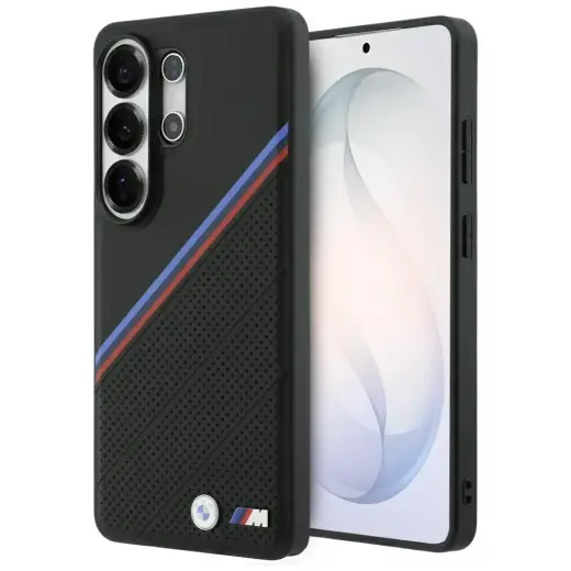 BMW Tricolor Metal Logo maciņš ar MagSafe atbalstu telefonam Samsung Galaxy S26 Ultra (S948) melns