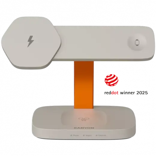 CANYON Wireless Charging Station Hexagon 310 3in1 LightGrey/Orange