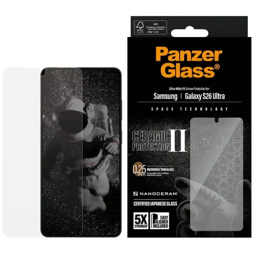 PanzerGlass Ultra-Wide Fit karastatud kaitseklaas telefonile Galaxy S26 Ultra paigaldusraamiga